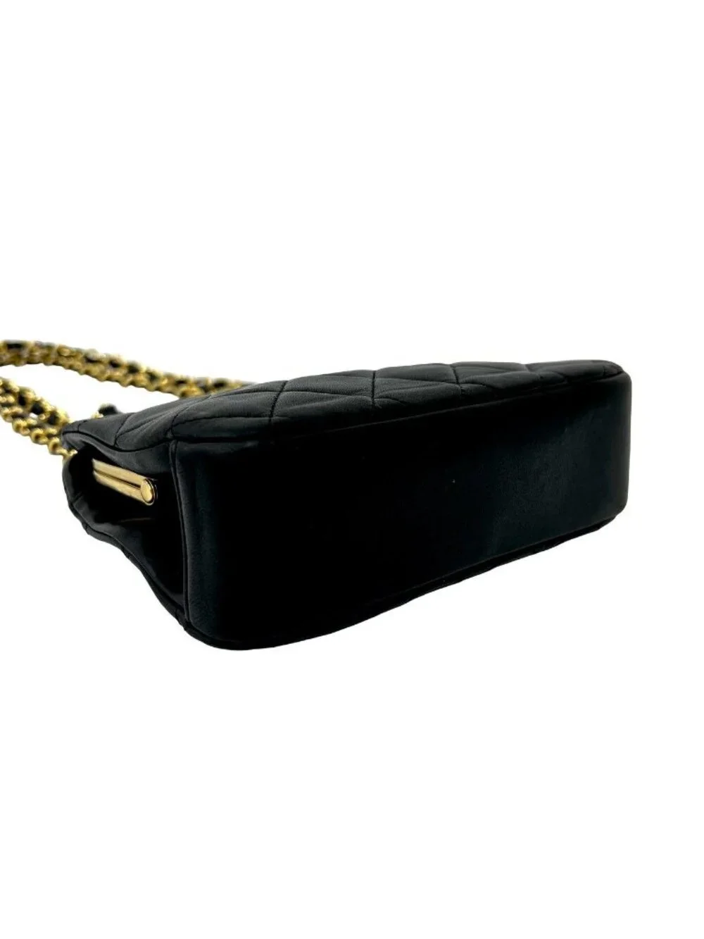 Chanel Vintage Quilted Coco Lambskin Kiss Lock Shoulder Bag Black